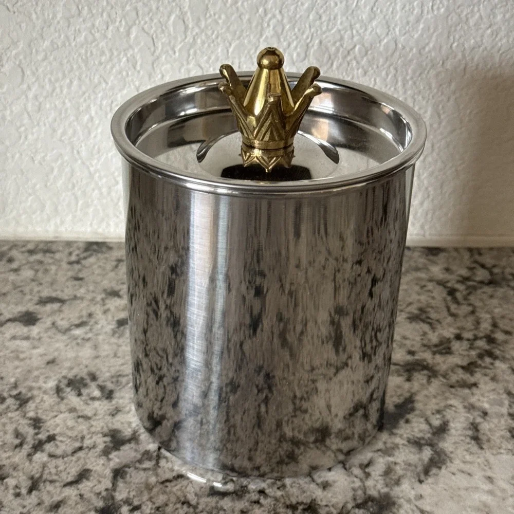 Vintage Mizar Chando India Stainless Steel Ice Bucket Crown Lid Brass Emblem MCM